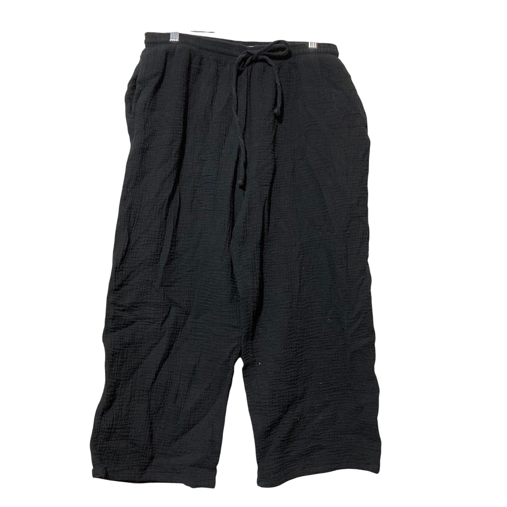 Jessica Simpson Black Cotton Gauze Wide Leg Cropped Drawstring Pants Large